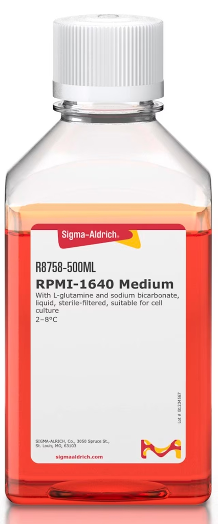 RPMI-1640 Medio con L-glutamina y bicarbonato de sodio, líquido, esterilizado por filtración, apto para cultivo celular