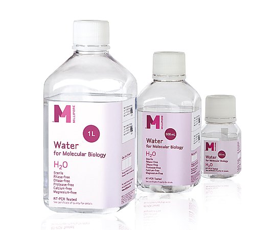 AGUA ULTRAPURA PARA BIOLOGÍA MOLECULAR, MERCK MILLIPORE PROBADA PARA PCR Y RT-PCR, ESTÉRIL, SIN NUCLEASAS Y SIN PROTEASAS. DNASE, RNASE, ENVASE DE 500 ML