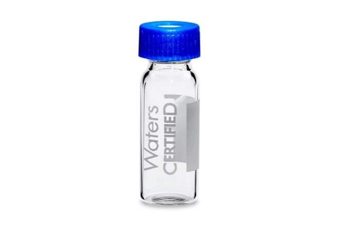 VIALES TRANSPARENTES DE CUELLO ROSCADO WATERS CON TAPA Y SEPTA PTFE/SILICON PEGADA DE 12 X 32 MM CERTIFICADO PAC/100