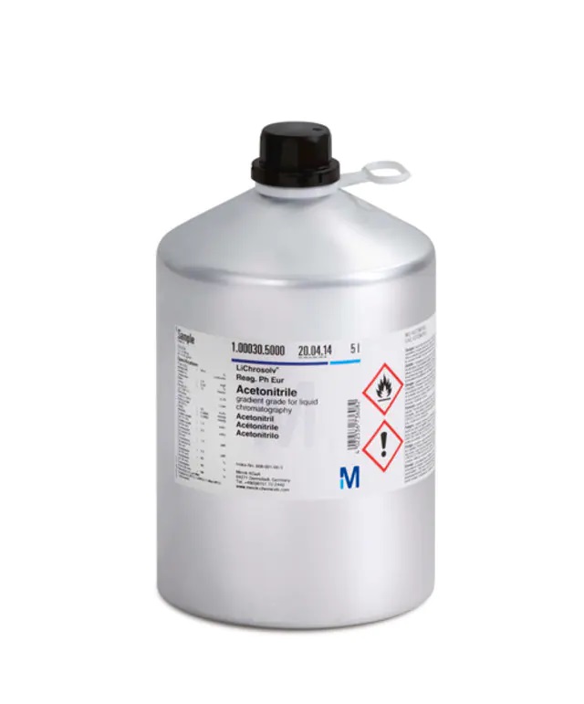 ACETONITRILO GRADO GRADIENTE PARA CROMATOGRAFÍA LÍQUIDA ACETONITRILO, CAS 75-05-08, MASA MOLAR 41,05 G/MOL Y FÓRMULA QUÍMICA CH₃CN. BOTELLA ÁMBAR DE 2,5 LITROS