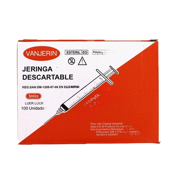 JERINGAS DESCARTABLES MARCA VANJERIN, CONEXION LUER-LOC, 3ML 23 1’’ PAQ 100