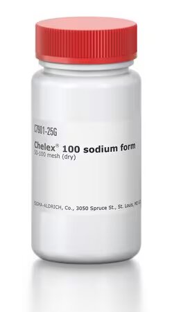 CHELEX® 100 SODIUM FORM 25G - CAPACIDAD: CAPACIDAD DE UNIÓN ≥0,3 MEQ/ML- CAPACIDAD DE UNIÓN DE 0,6 MEQ/G (IONES DE METALES PESADOS, 50-100 MESH (DRY)