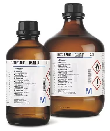 ACETONITRILO HIPERGRADO PARA LC-MS, CAS 75-05-08, MASA MOLAR 41,05 G/MOL Y FÓRMULA QUÍMICA CH₃CN. BOTELLA ÁMBAR DE 4 LITROS