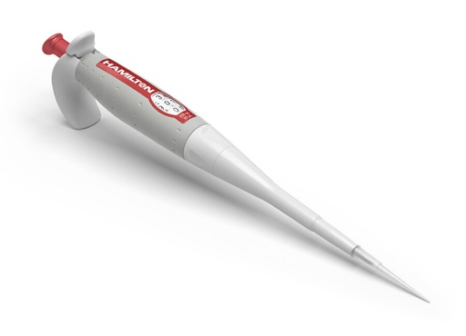 [55019-38] PIPETA MANUAL AJUSTABLE HAMILTON DE VOLUMEN VARIABLE 30-300uL EN INCREMENTOS DE 0.2 uL COLOR ROJO CARMIN.