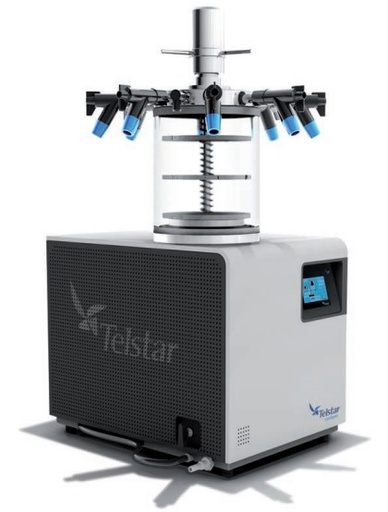 [58913] CAMARA CILÍNDRICA ESTANDAR TELSTAR LYOQUEST PLUS; DE Ø490x470 MM CON SELLADO DE VIALES Y MANIFOL DE 8 PUERTOS; 3 BANDEJAS CALEFACTABLES DE Ø160 MM PARA MATERIAL A GRANEL; AREA TOTAL DE 300 CM2.
